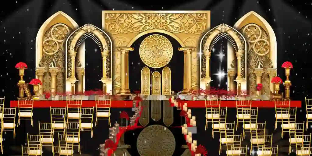 Golden high end baroque theme wedding stage background | Decors & 3D Models PSD Free Download 2 Golden high end baroque theme wedding stage background | Decors & 3D Models PSD Free Download