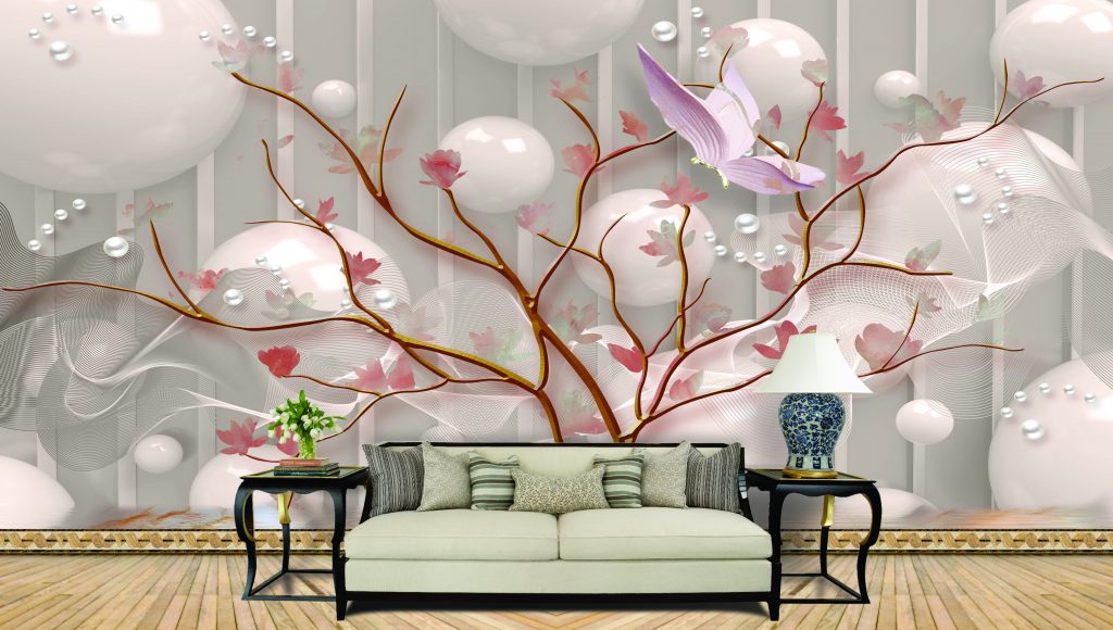 3D Illustrative Flowers With Butterfly Mural Print Wall Wallpaper Free Download