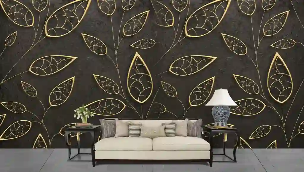 3d Beautiful Golden Leaf Pattern with Black Textured background 1 3d Beautiful Golden Leaf Pattern with Black Textured background