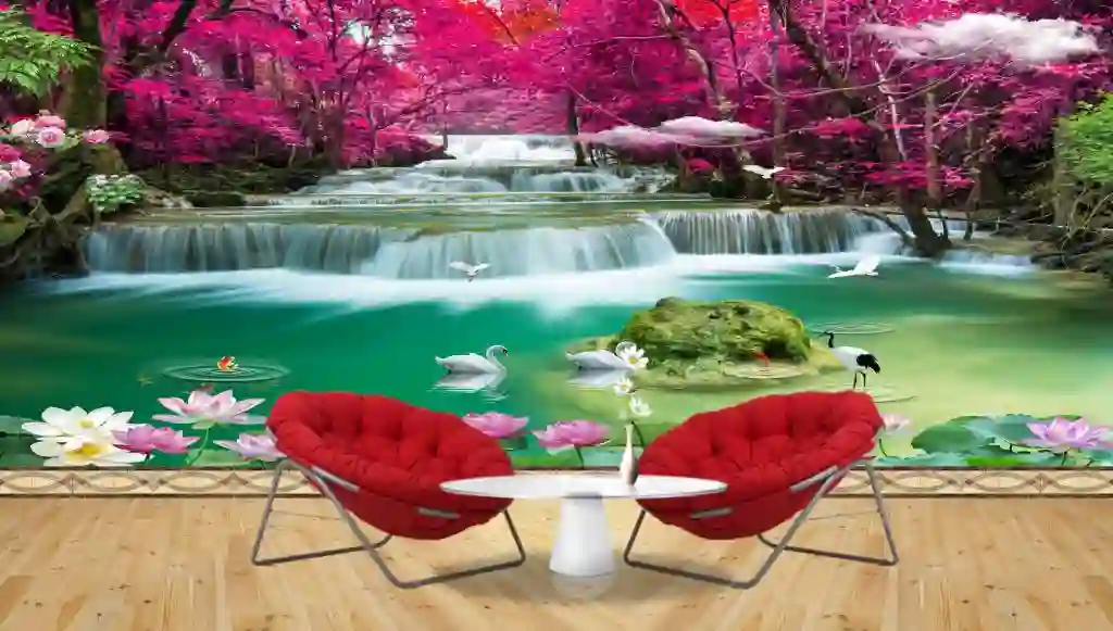 3D Natural Waterfall with Sea Tree Wall Wallpaper Free Download 1 3D Natural Waterfall with Sea Tree Wall Wallpaper Free Download