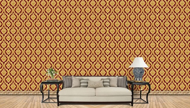 Abstract Elegance Red Pattern with Golden Floral Background Free Download