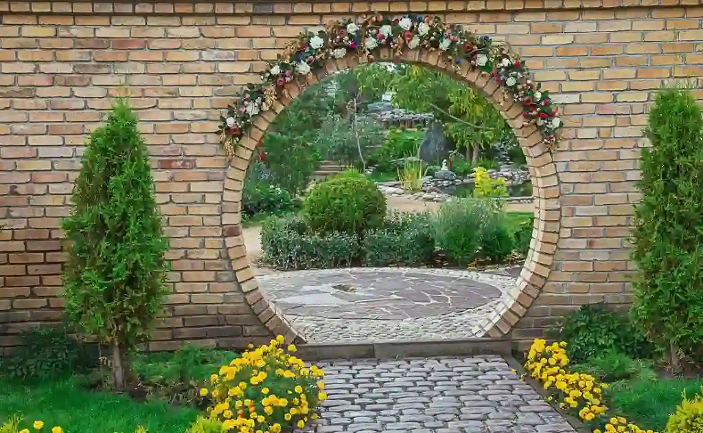 Decorated Arch Brick Wallpaper with Flowers & Plants Free Download 1 Decorated Arch Brick Wallpaper with Flowers & Plants Free Download