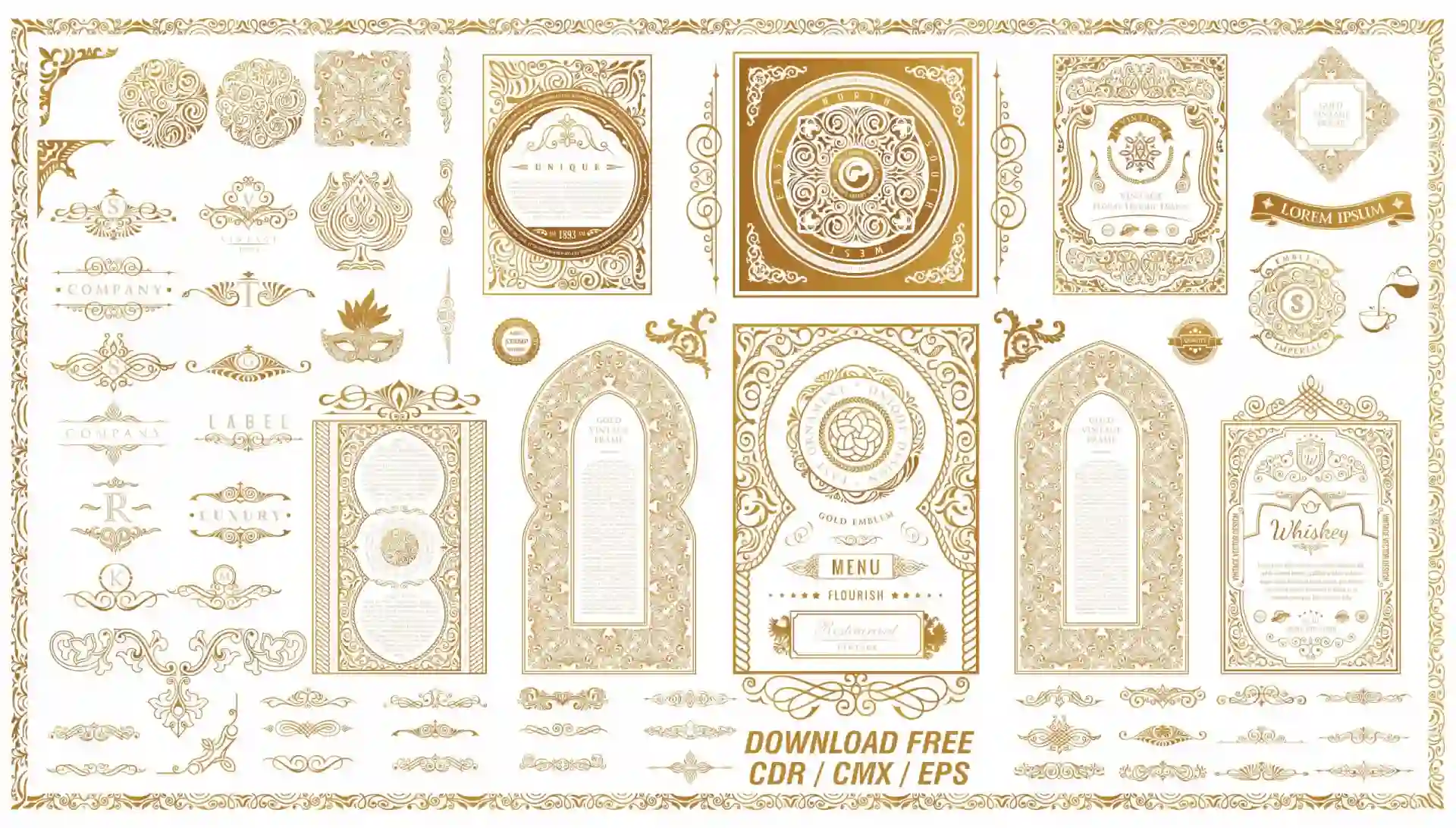 Home 21 Calligraphic Border Set - Vintage Golden Frames - Royal Ornament Elements Free Download