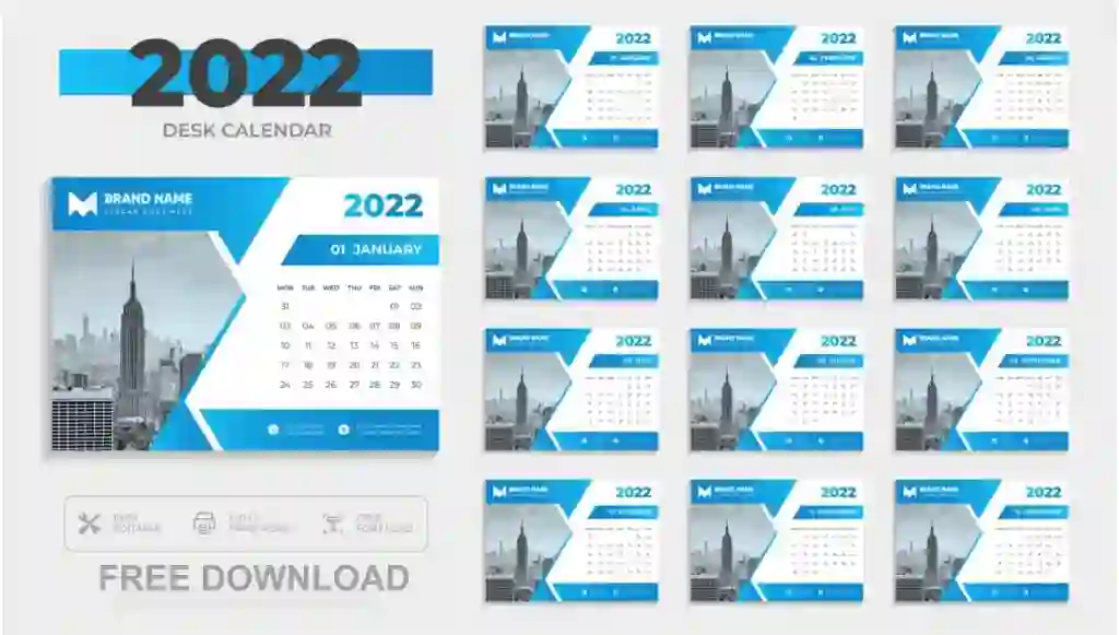 Modern 2022 Desk Calendar Design Template Free Download 1 Modern 2022 Desk Calendar Design Template Free Download