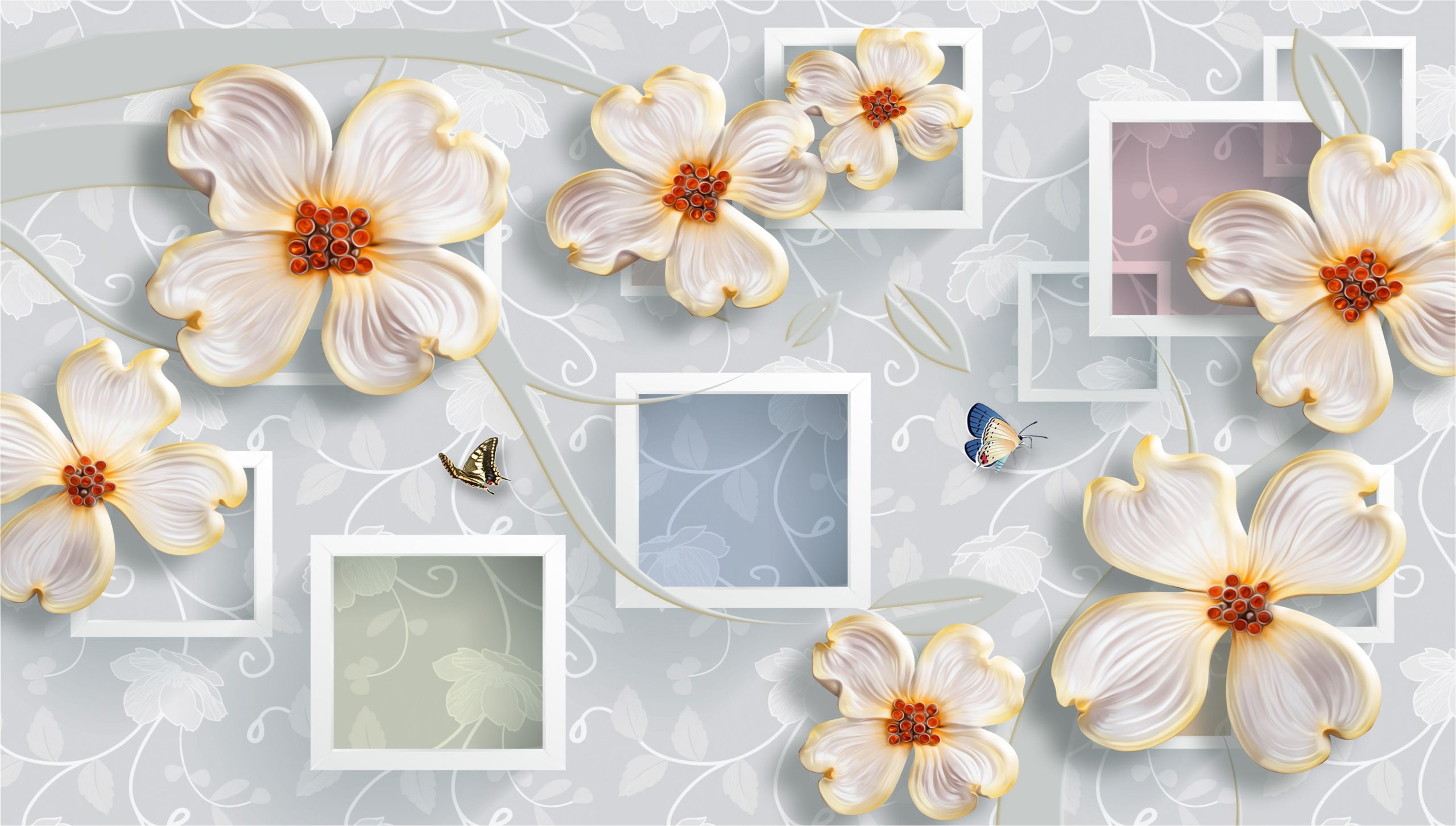 3D Relief Flower TV Background Wall Wallpaper Free Download