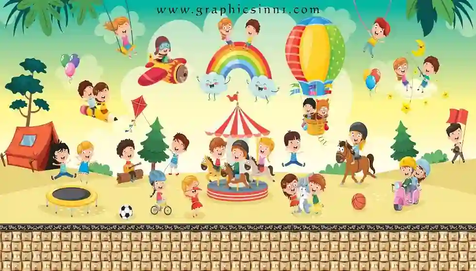 Kids Playing Illustration Wallpaper Free Download 1 Kids Playing Illustration Wallpaper Free Download