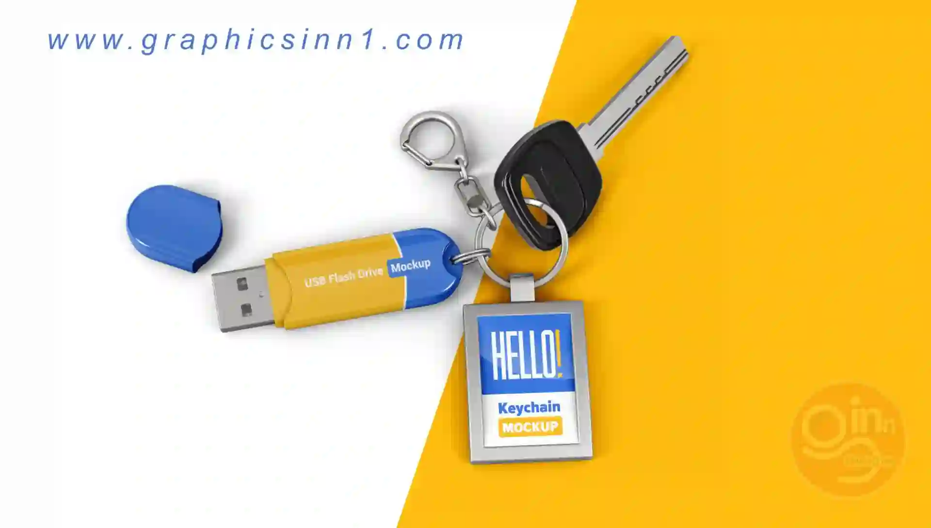 Home 27 Keychain with Flash Drive Key Ring Mockup Free Download