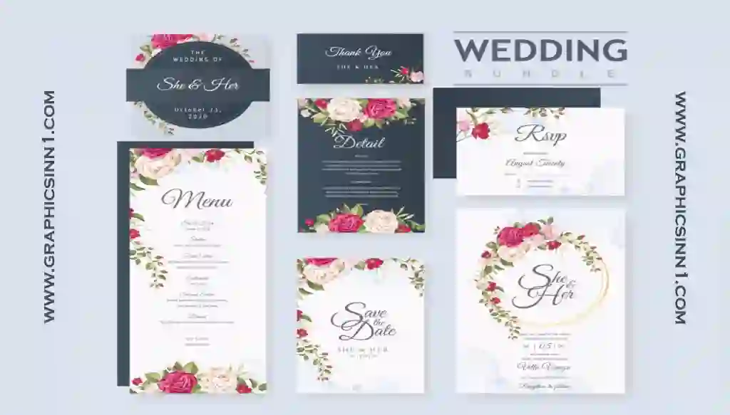 Wedding Card Set with Floral Leaves Vector File 1 Wedding Card Set with Floral Leaves Vector File
