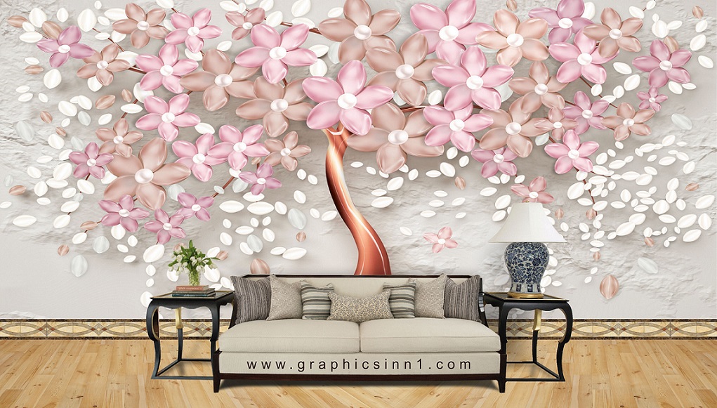 3d Mural Tree with Flowers Abstract Floral Wallpaper