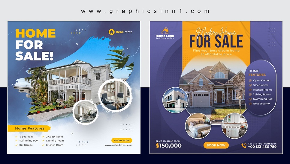 Real estate house property sale social media post and instagram square web banner template