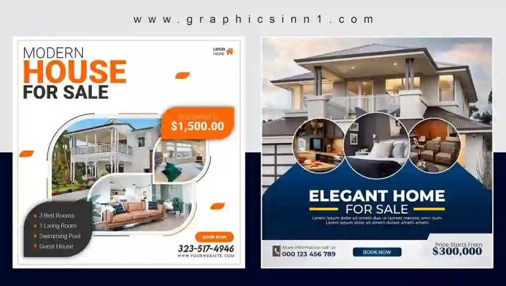 Real Estate Modern Home for Sale posts banners 1 Real estate modern home for sale social media post and instagram banner