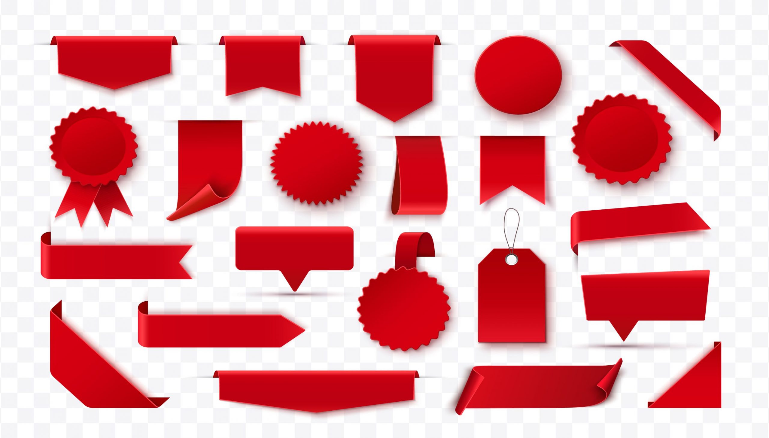 set red-blank-ribbons-tags-badges-labels