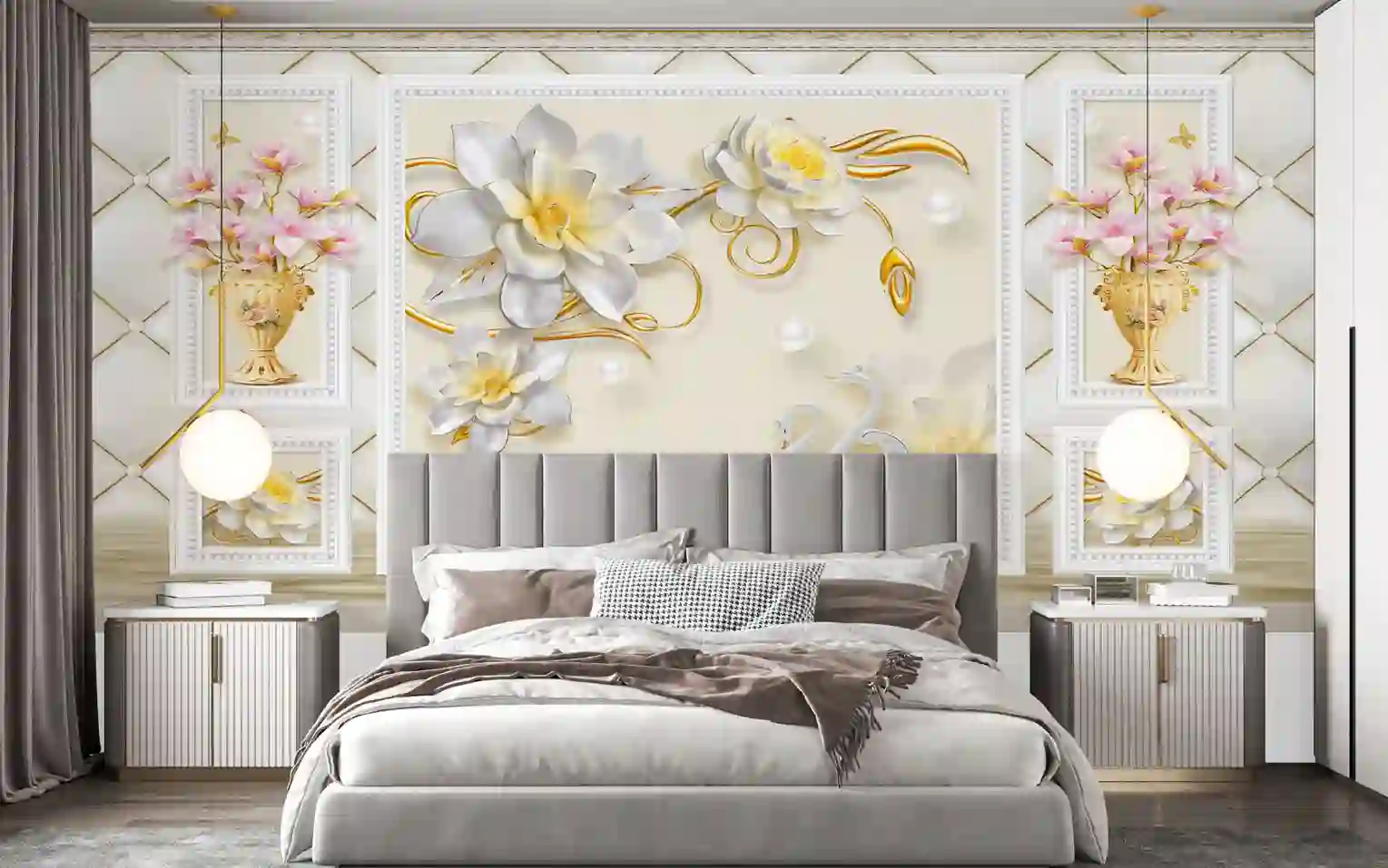 3D Wallpapers 4 Classic Interior Wallpaper with Moldings Flowers Free Download