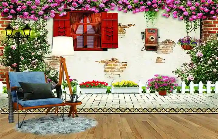 Wall with Window Flowers Exterior House Wallpaper 1 Wall with Window Flowers Exterior House Wallpaper