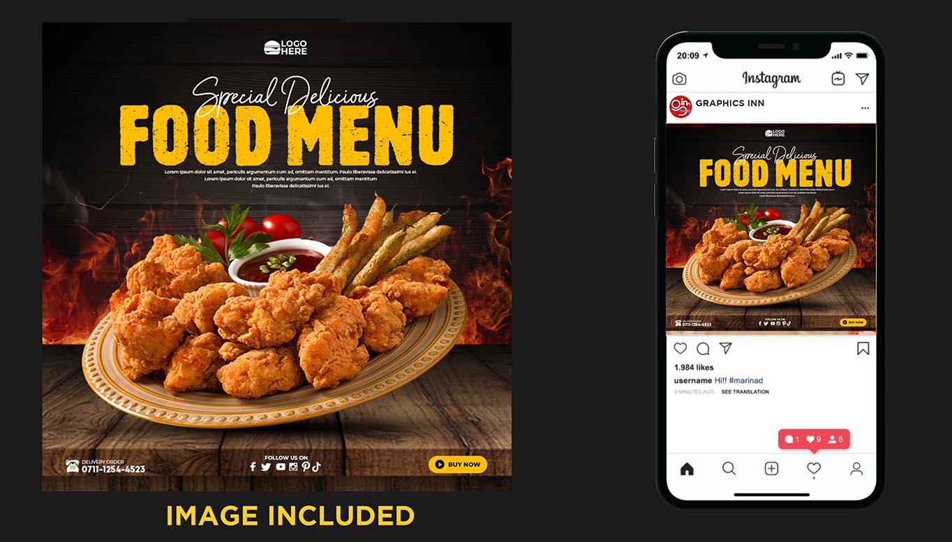 Delicious Food Social Media Post Template PSD