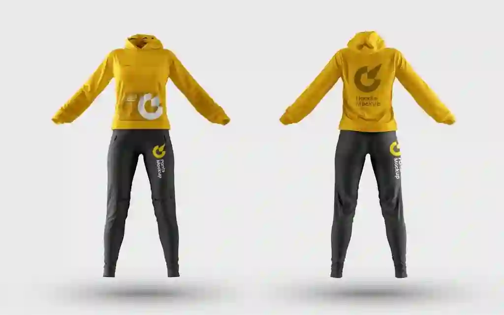 Front Back View Hoodie Pants mockup - Sports Kit Mockups 1 Front Back View Hoodie Pants mockup - Sports Kit Mockups
