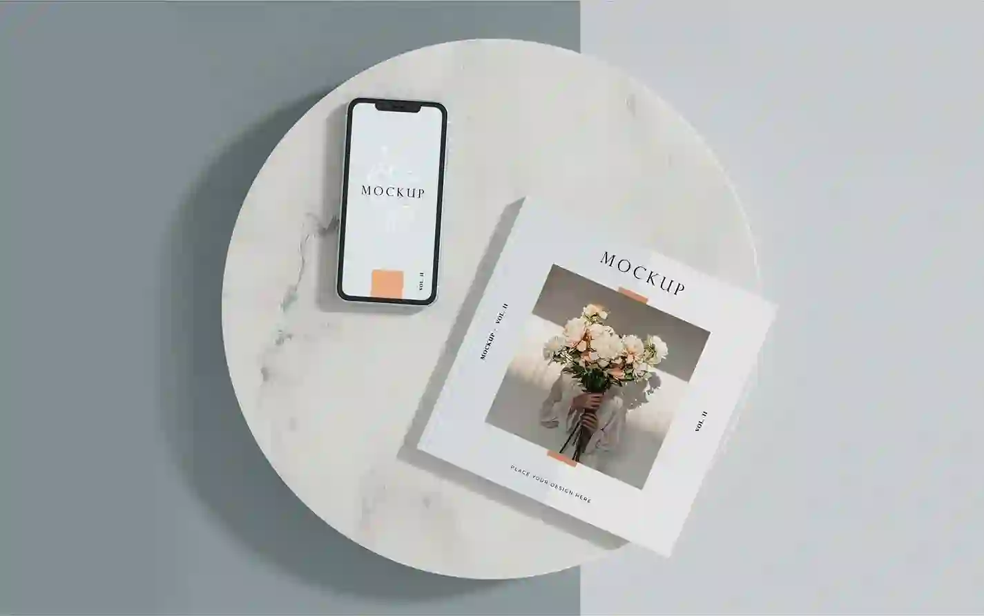 Home 21 Smartphone Square Book Magazine PSD Mockup Free Download