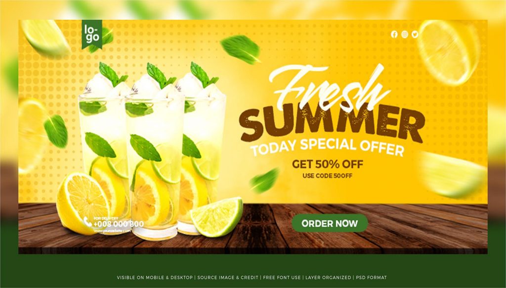 Summer Drink Menu Promotion Cover Banner Template Free Download.