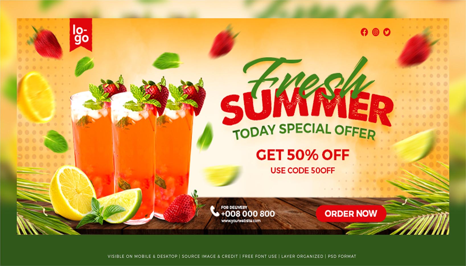 Summer Food Drink Cover Page Template PSD