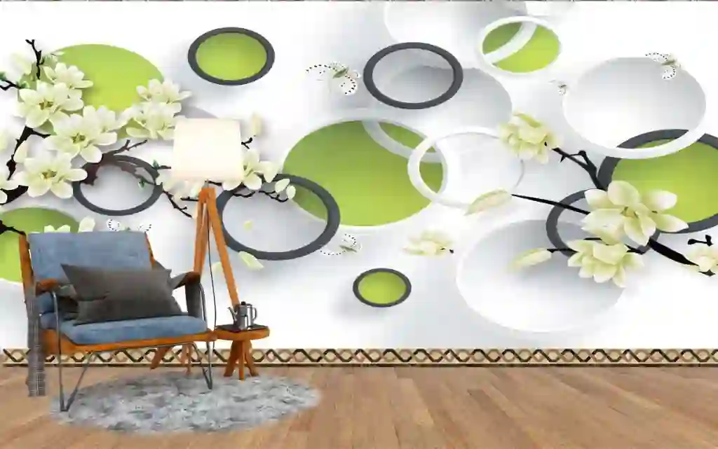 3D Mural Wallpaper with Circles Flowers Free Download 1 3D Mural Wallpaper with Circles Flowers Free Download