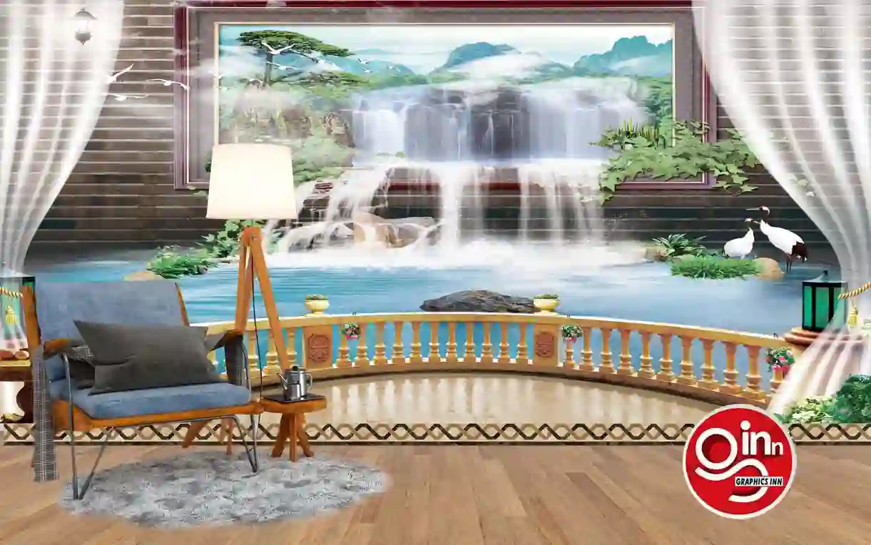 Home 23 3d Natural Rainfall Wallpaper with Curtain Free Download