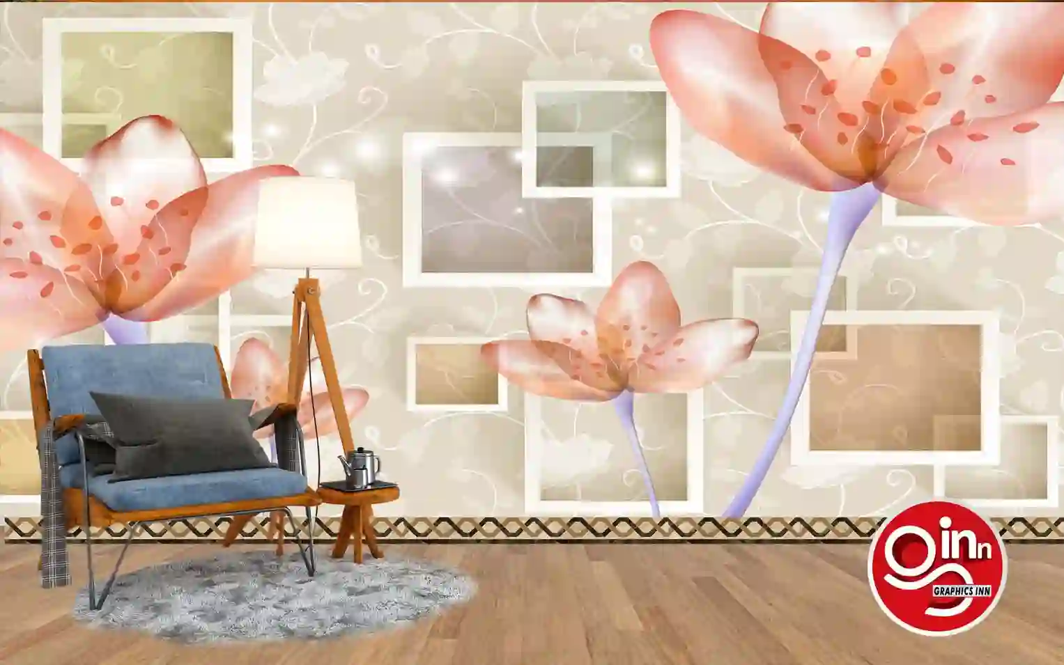 Home 23 3D Rose Flowers with Squares Decorative Wallpaper Free Download