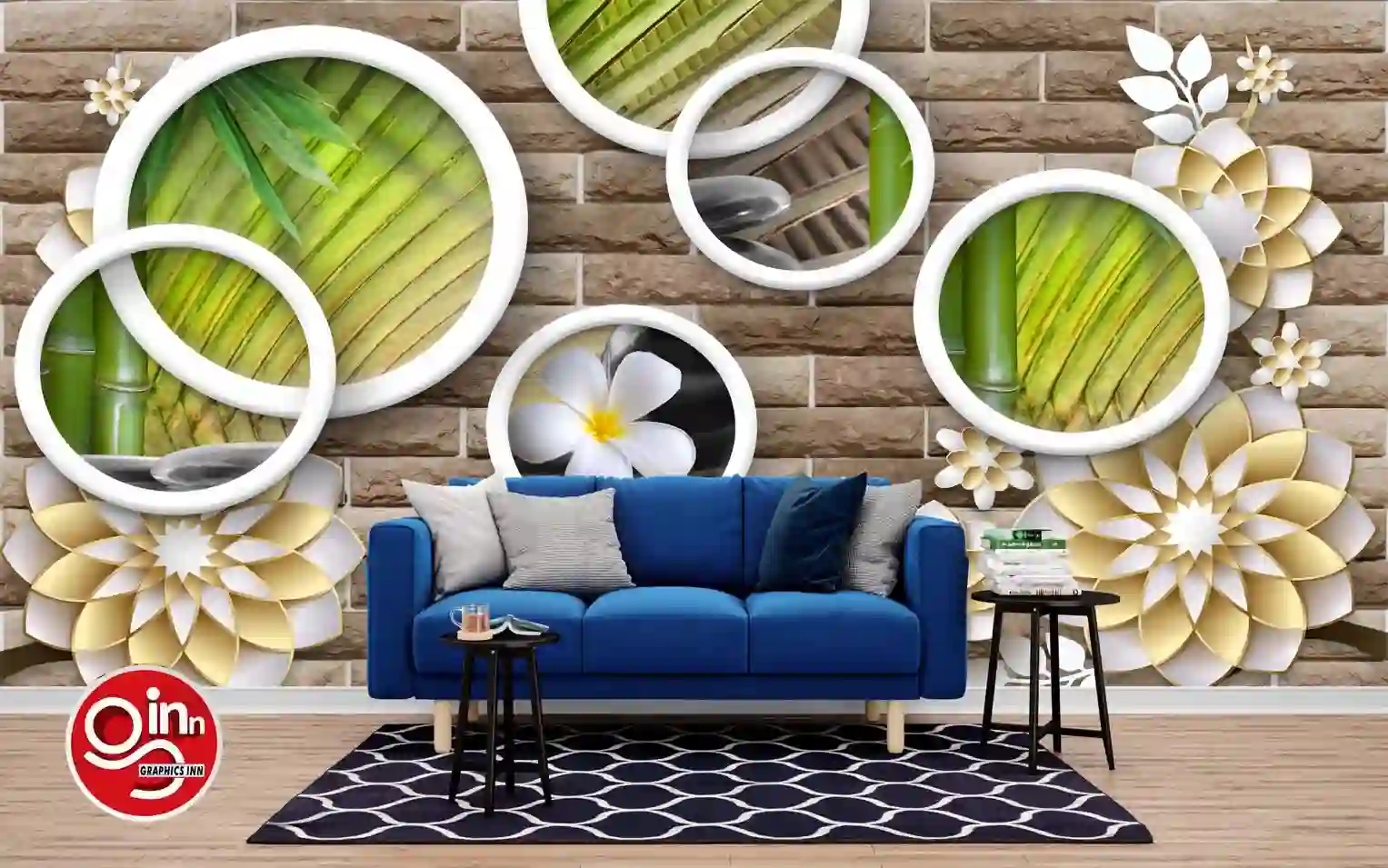 Home 20 3D Golden Flower Ring Brick Wall Wallpaper Free Download