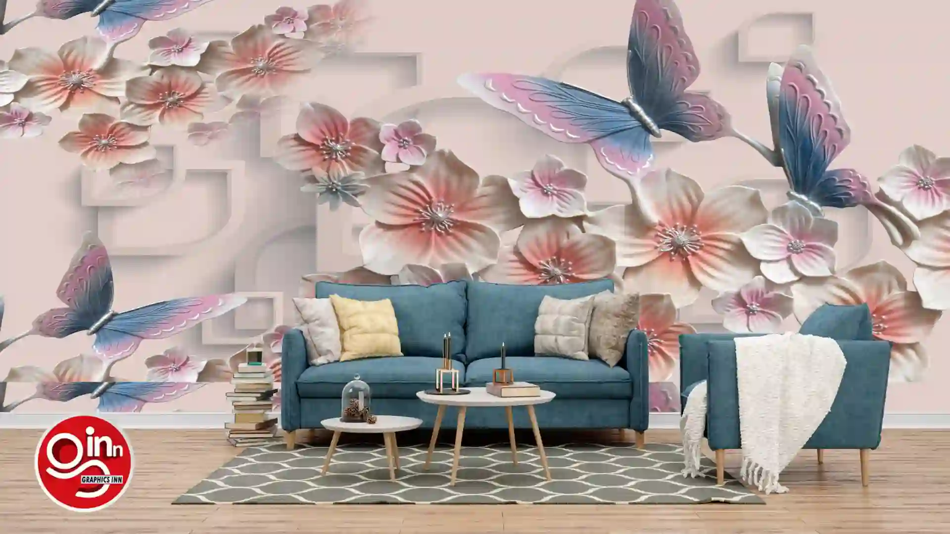Home 21 3d Pink Pastel Abstract Ceramic Flowers Butterflies Wall Wallpaper