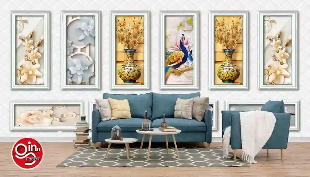 3d Mural Wallpaper with Silver Frames Flowers Peacock 1 3d Mural Wallpaper with Silver Frames Flowers Peacock