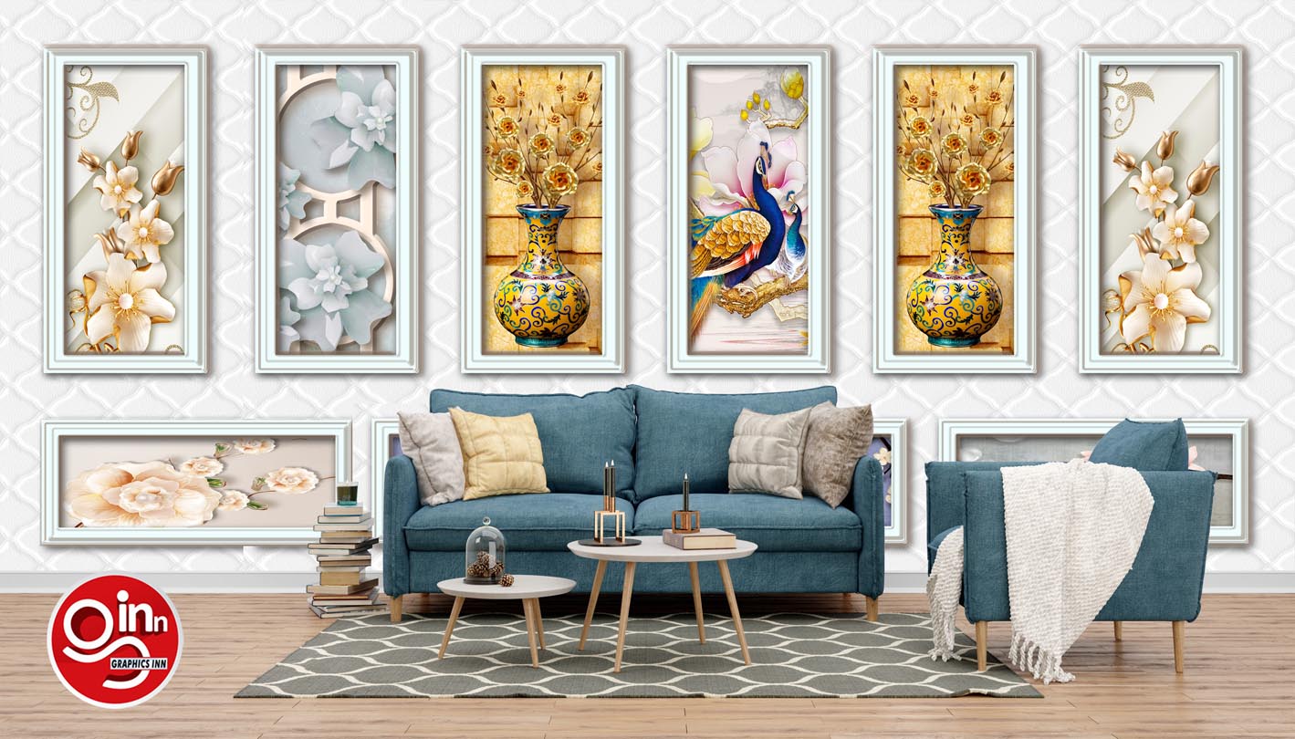 3d Mural Wallpaper with Silver Frames Flowers Peacock Free Download