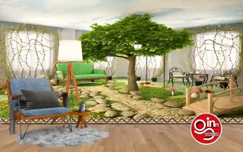 Room Full of Plants, Tree, Grass, Stones and Flowers Wallpaper 1 Room Full of Plants, Tree, Grass, Stones and Flowers Wallpaper