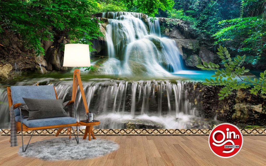 3D Beautiful Natural Forest Waterfall Wall Wallpaper Free Download