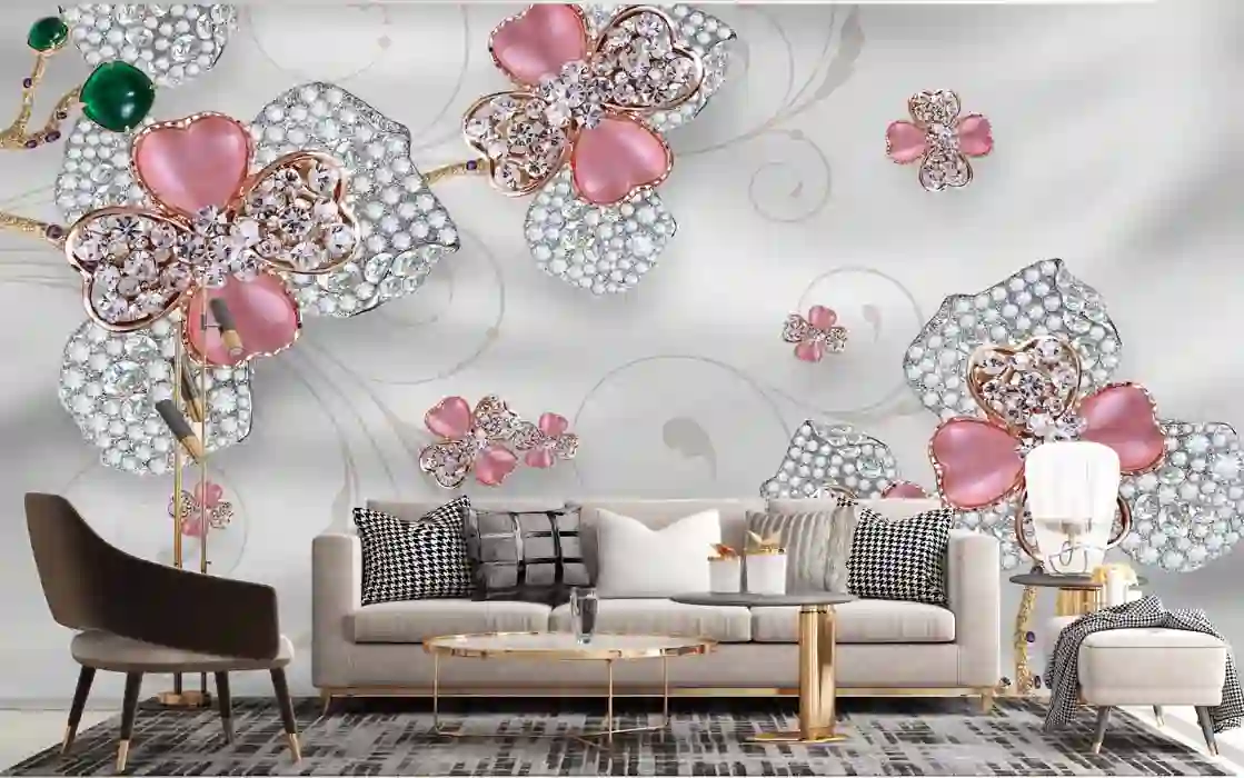 Home 22 3d Floral Silver Petal Plant Wall Wallpaper Free Download