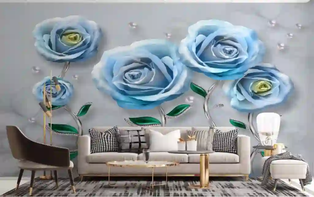 3D Blue Flowers with Gray Base Wallpaper Free Download 1 3D Blue Flowers with Gray Base Wallpaper Free Download