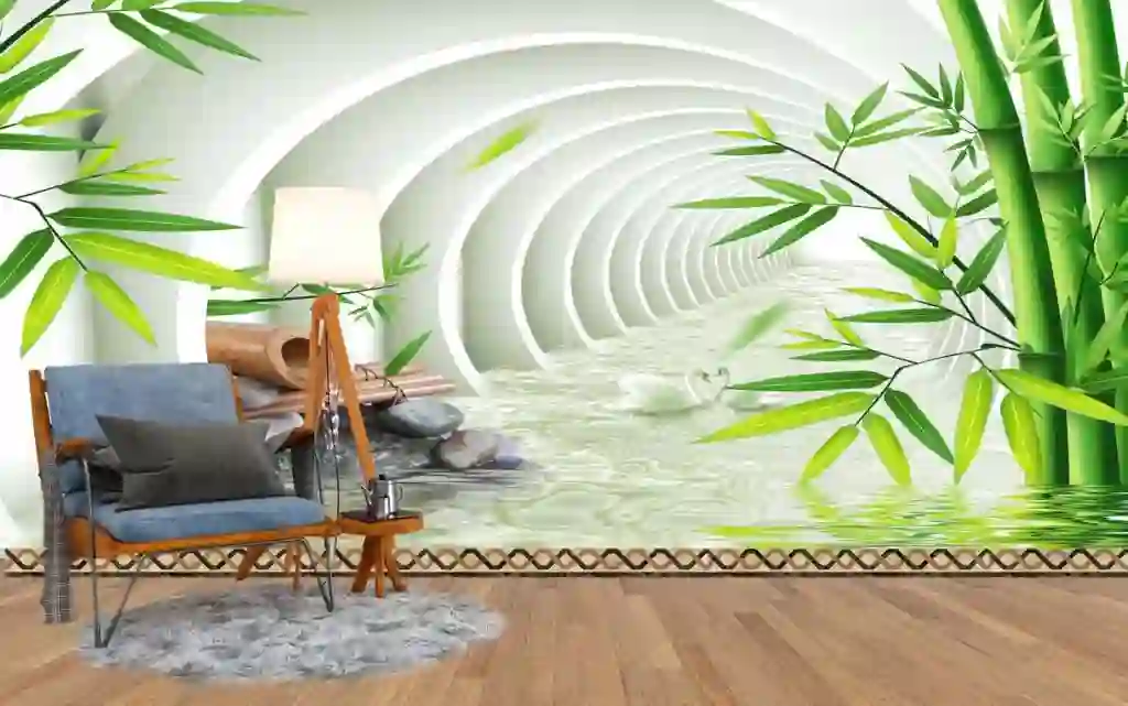 3d Wallpaper, Tunnel with Water and Bamboo Living Room Wallpaper 1 3d Wallpaper, Tunnel with Water and Bamboo Living Room Wallpaper