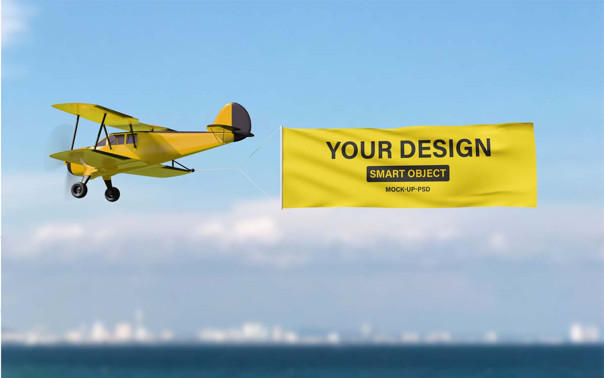 Airplane Flying Advertising Banner Mockup Free Download