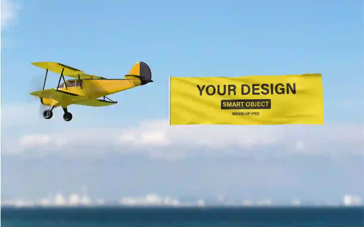 Home 25 Airplane Flying Advertising Banner Mockup Free Download