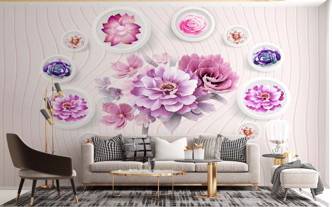 3d Pink Flowers in Circles Flex Wallpaper Free Download