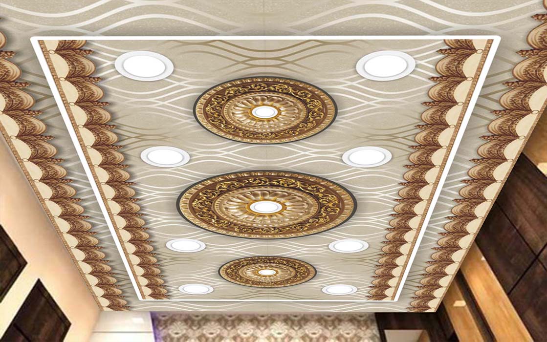 3D Golden Roof Ceiling Flex Wallpaper Free Download