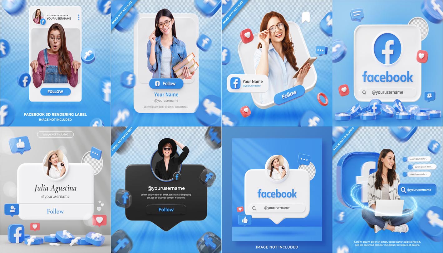 Facebook 3D Profiles PSD Mockups Free Download