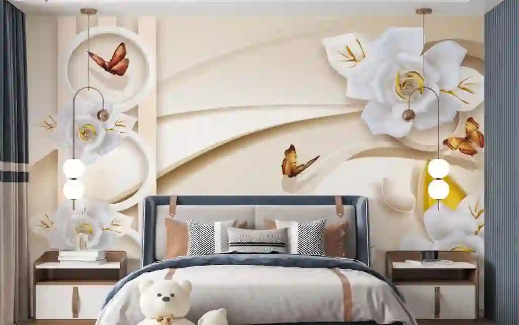 3d White Rings Floral Bedroom Wall Decor Wallpaper 1 3d White Rings Floral Bedroom Wall Decor Wallpaper