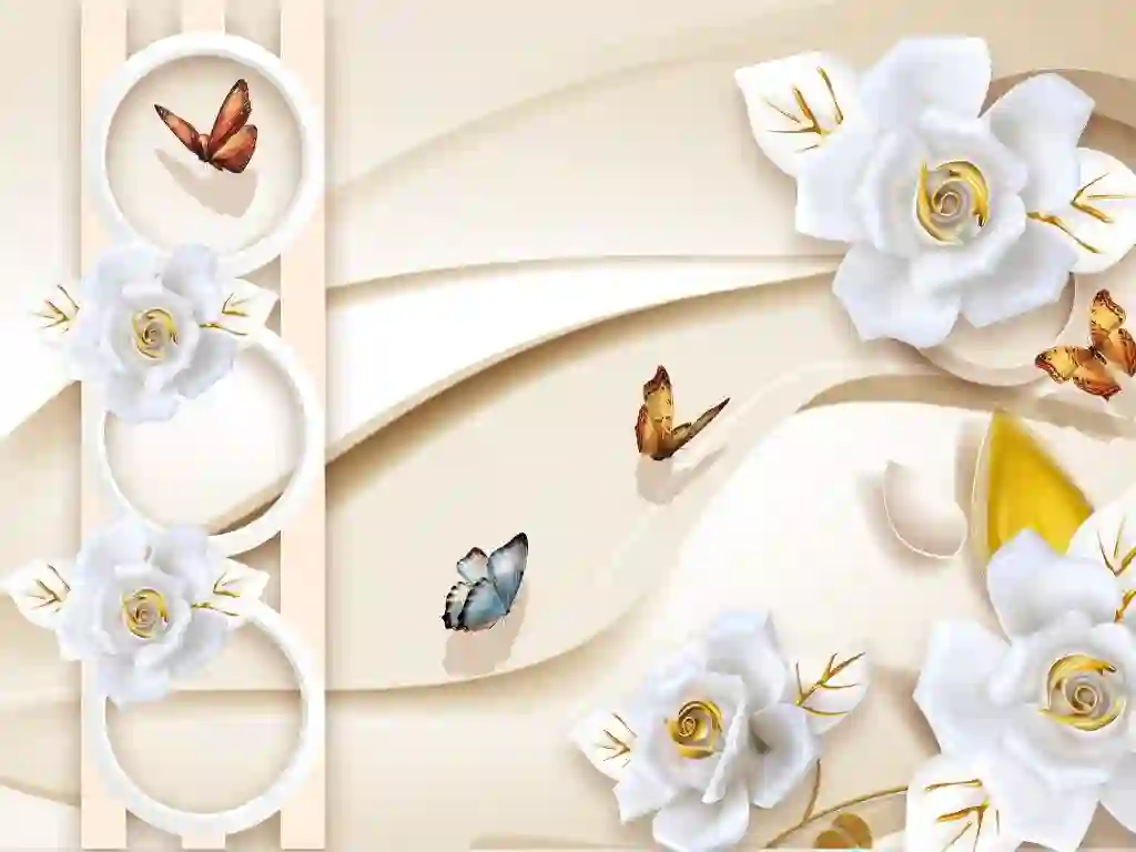 3d White Rings Floral Bedroom Wall Decor Wallpaper 2 shutterstock 1403285519