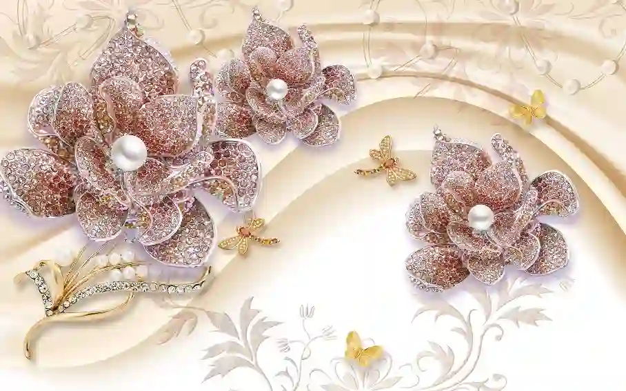 3D Purple Flower Gold Background Bedroom Wallpaper 2 shutterstock 1521628805