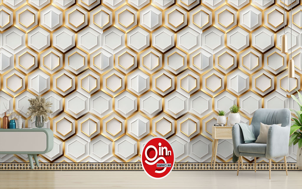 3d Golden Seamless Pattern Hexagon Geometric Interior Decor Free Download.