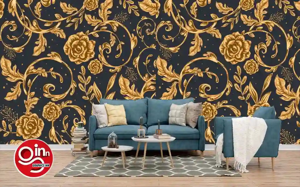 3D Golden Floral Wall Decor Wallpaper Free Download 1 3D Golden Floral Wall Decor Wallpaper Free Download