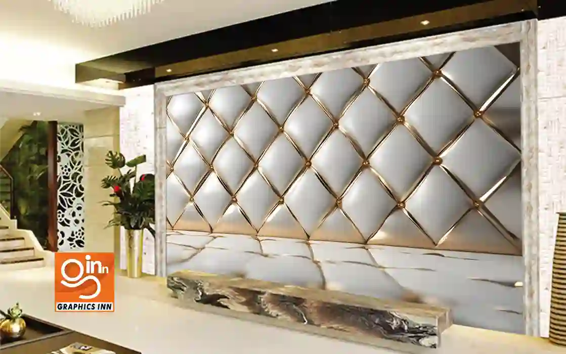 3D White Leather Gold Decore Wall Wallpaper Free Download 3 1 2