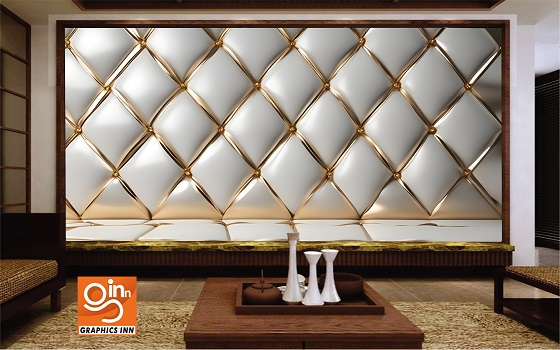 3D White Leather Gold Decore Wall Wallpaper Free Download