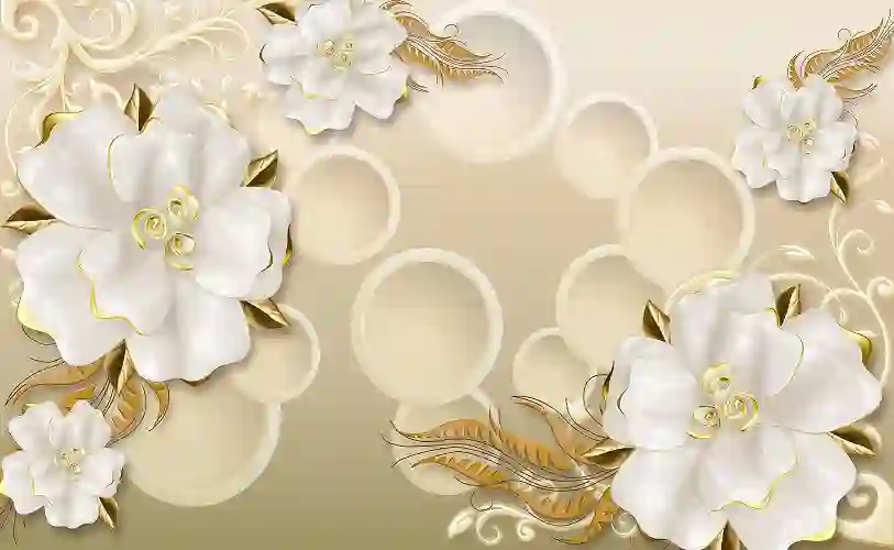 3D Beautiful Flowers with Circle Wall Decor Wallpaper 2 3D Beautiful Flowers with Circle Wall Decor Wallpaper