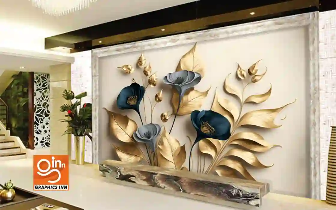 3D Elegant Golden Flowers Decore Wallpaper Free Download 3 Side 10