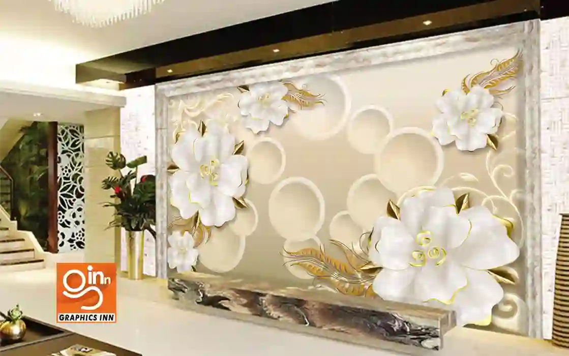 3D Beautiful Flowers with Circle Wall Decor Wallpaper 3 3D Beautiful Flowers with Circle Wall Decor Wallpaper